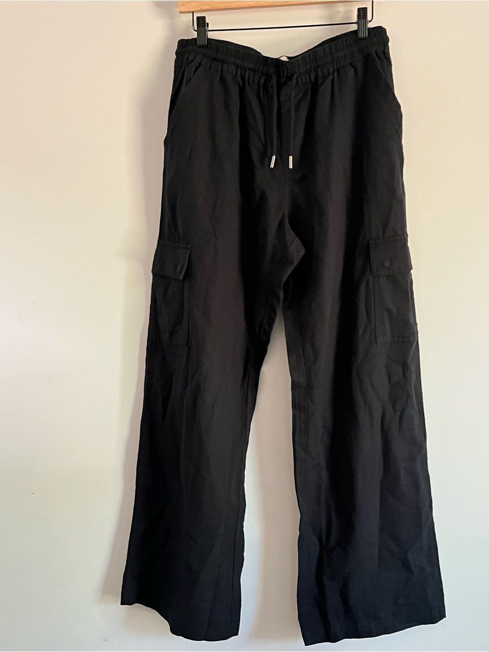 Pact Cargo Pants Organic Cotton Linen Black Relaxed Fit Size LG Casual Utility - Picture 2 of 6